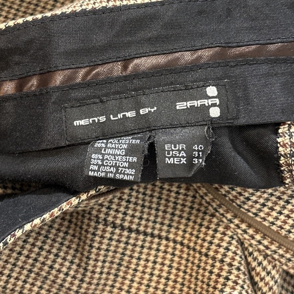 Vintage Zara Houndstooth Flat Front Trousers Single Back Pocket Size 31 - Picture 3 of 5